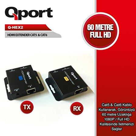 QPORT Q-HEX2 60m HDMI UZATMA CAT5-CAT6,2 Lİ PAKET